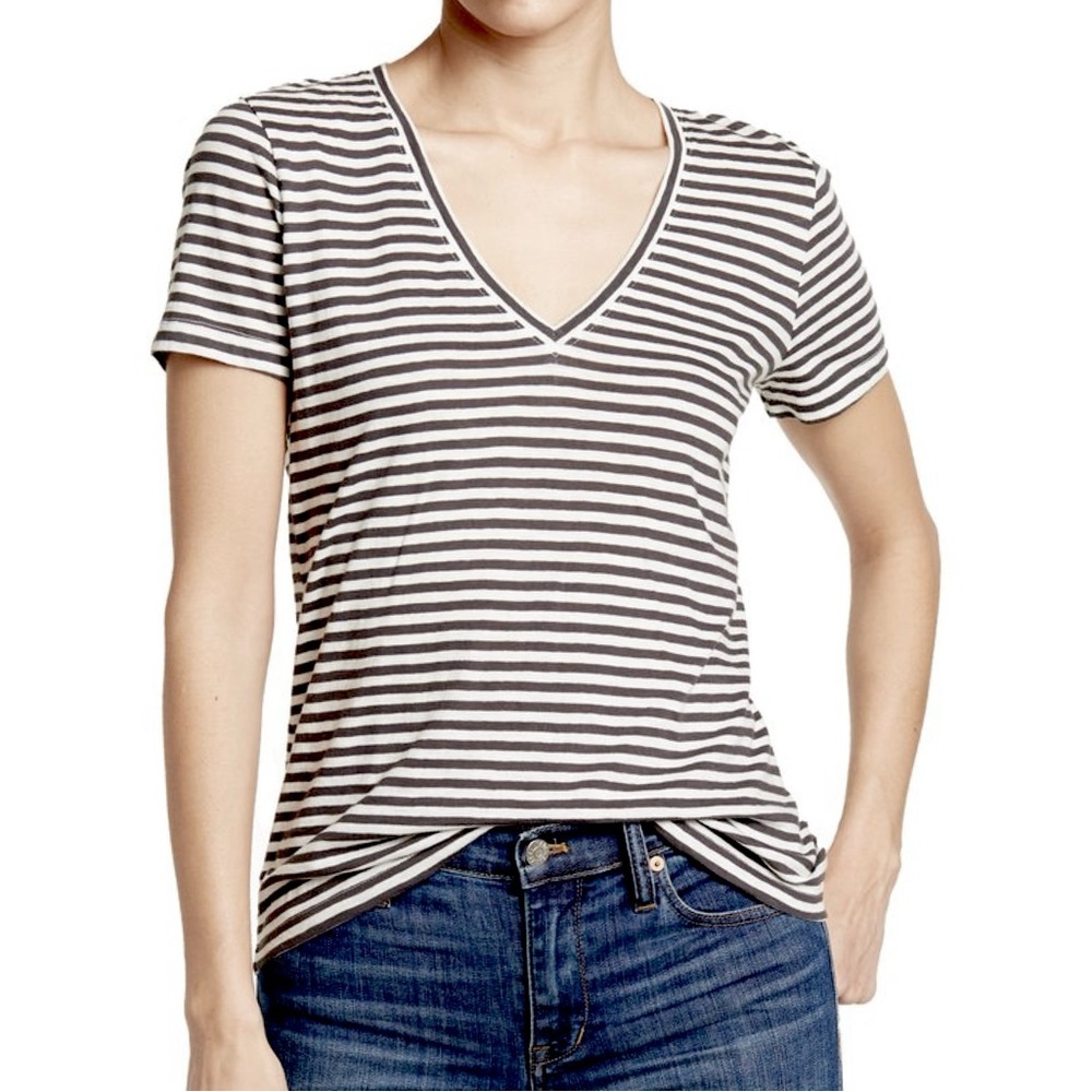 MUDD Black and White Striped V-Neck Tee Shirt